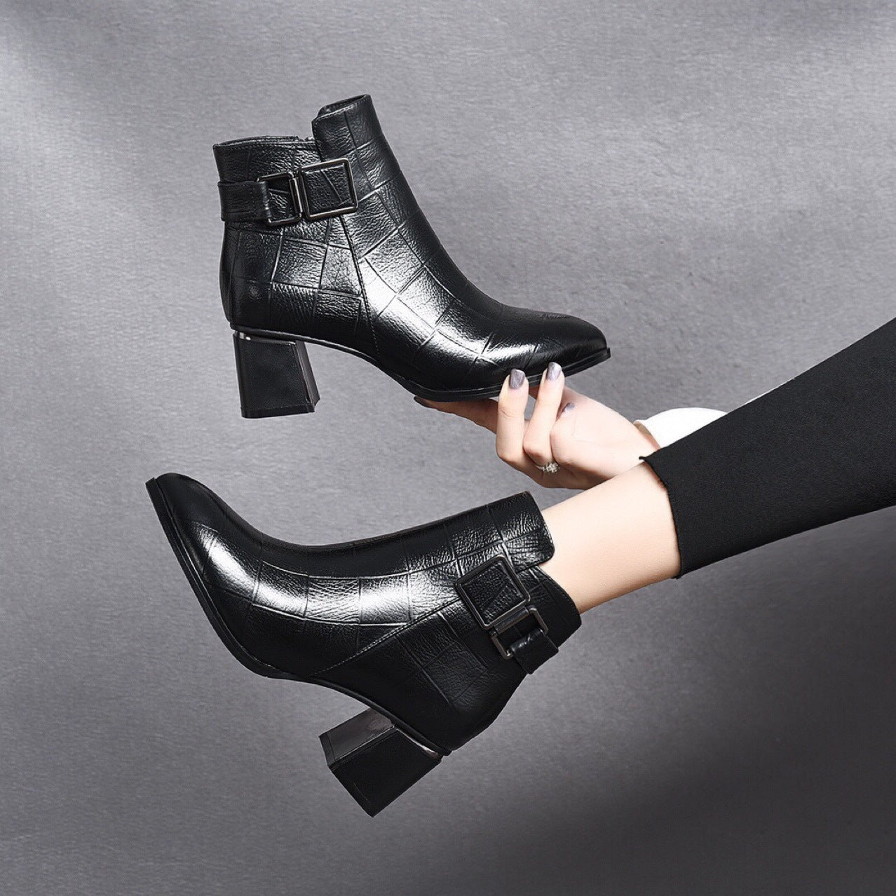 Women's High Chunky Pointed Toe Mid Cotton Boots
