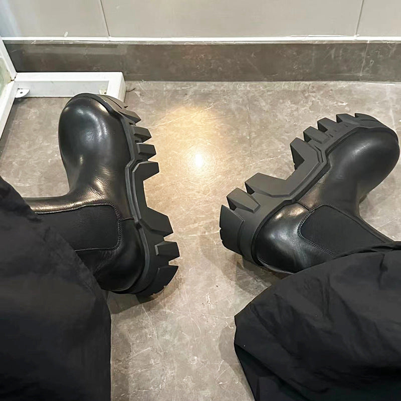 Women's Patent Punk Round Head Thick Bottom Boots