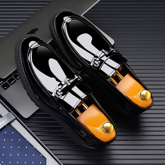 Men's Business Formal Round Head British Patent Suit Leather Shoes