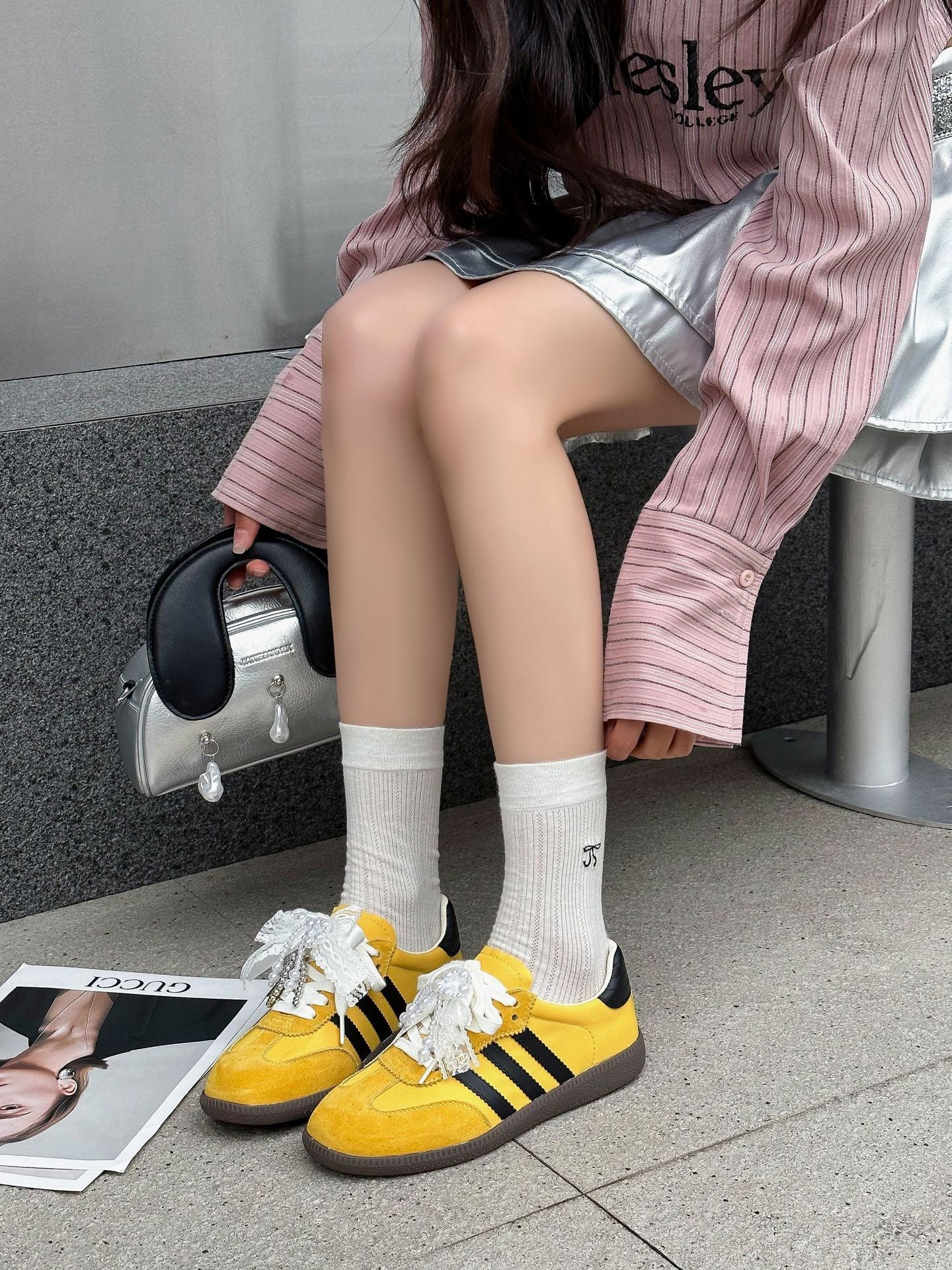 Women's Pearl Bow Fashion Sports Retro German Casual Shoes