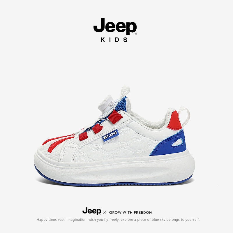 Children's Boy Medium Large Running Button White Sneakers