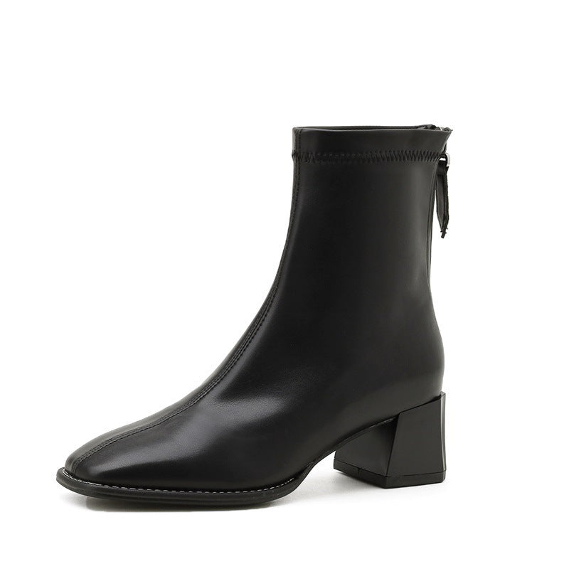 Women's Cowhide Style Skinny White Stretch French Boots
