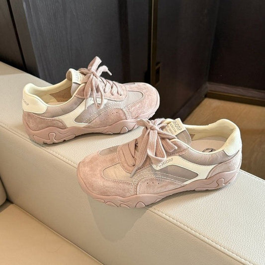 Women's Training Korean Round Toe Stitching Tied Portable Running Women's Sports Shoes