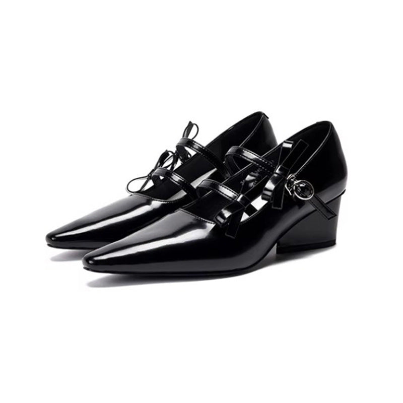 Women's Black High French Platform Mary Jane Casual Shoes