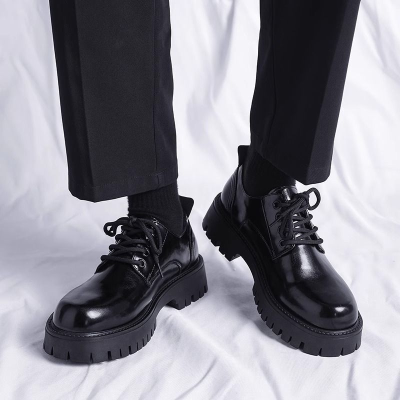 Men's Black British Style Soft Bottom Business Height Increasing Leather Shoes