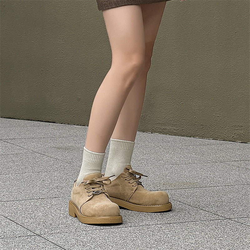 Toe Derby Lovers Wild Thick Sole Leather Shoes