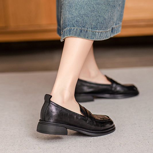 Sheepskin Low British Style Slip-on Uniform Loafers