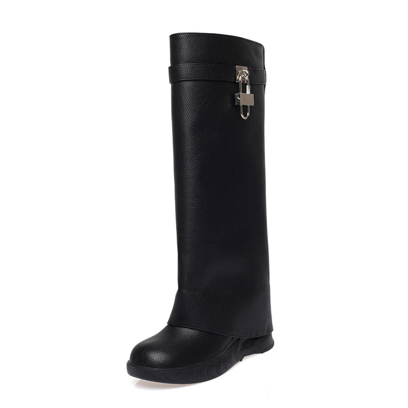 Women's Yu Shark Lock Height Increasing Insole Wedge Platform Boots