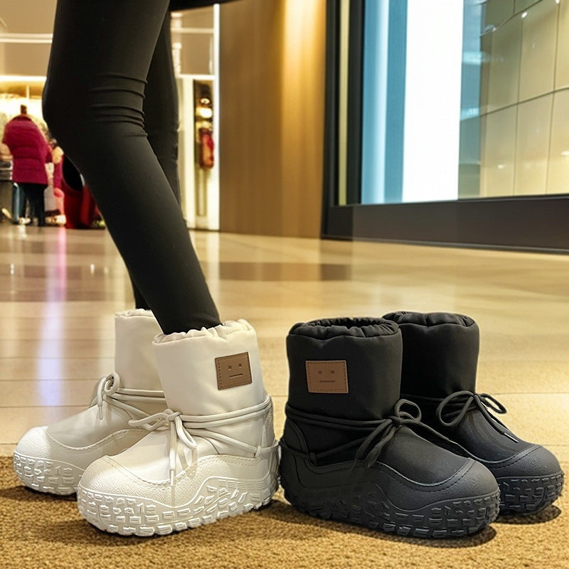 Women's Chubby Cute Smiley Thick Bottom Waterproof Snow Boots