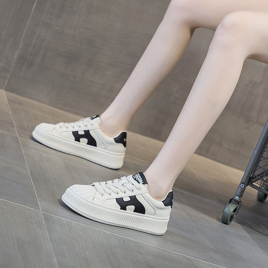 Women's White Shell Toe Thick Bottom Biscuit Shape Versatile Four Sneakers