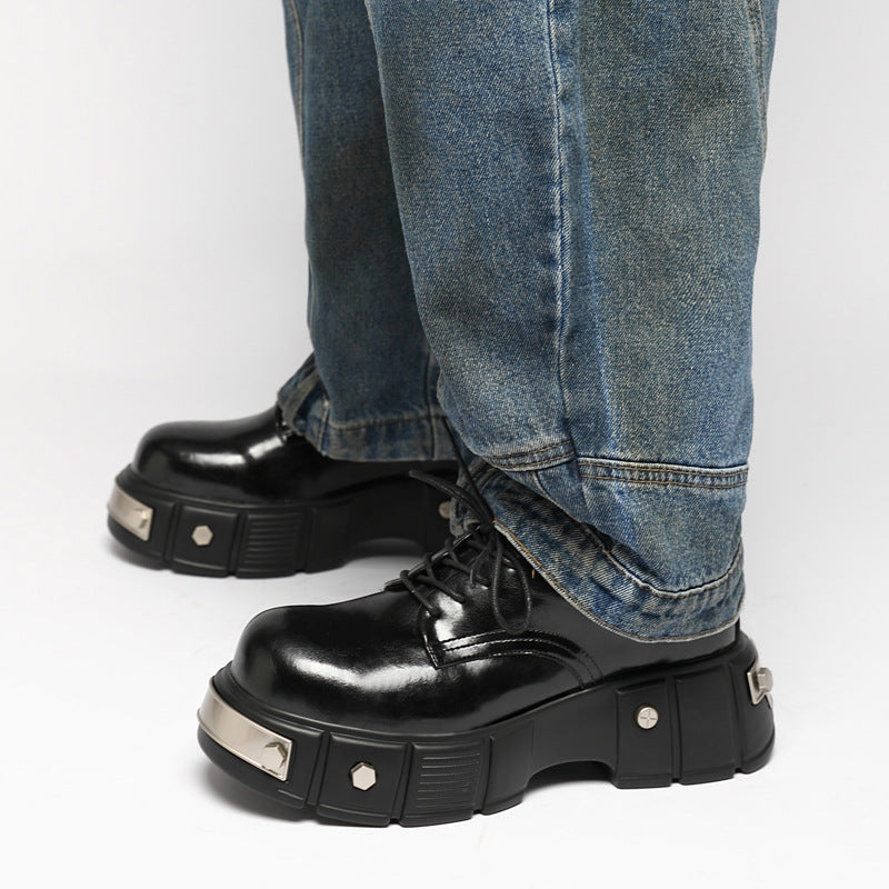 Elevator Boys Derby Niche Functional British Platform Retro Big Head Men's Casual Leather Shoes
