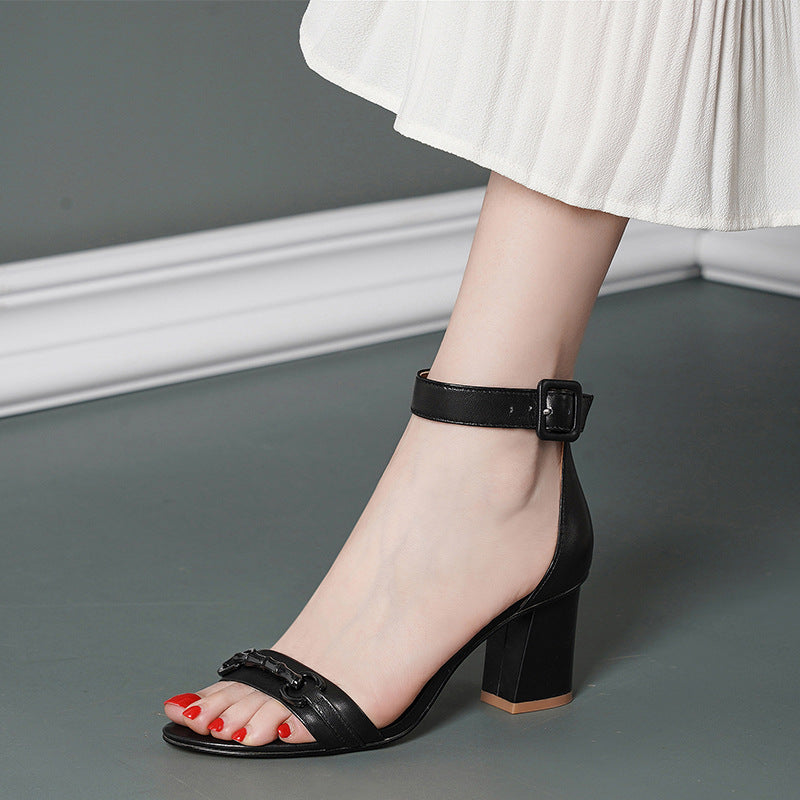 Women's Classic Buckle High Pointed Toe Chunky Heels