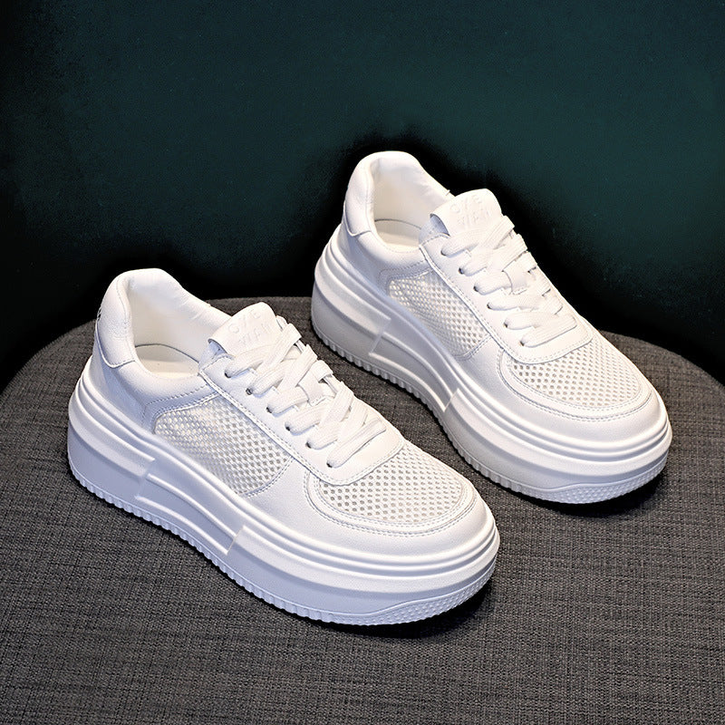 Women's Platform White Mesh Solid Color Height Increasing Breathable Sports Women's Casual Shoes