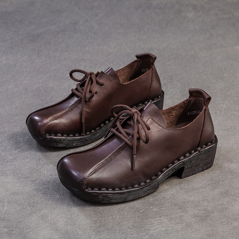 Women's & Men's Shu Autumn Front British Style Top Layer Cowhide Retro Men's Shoes