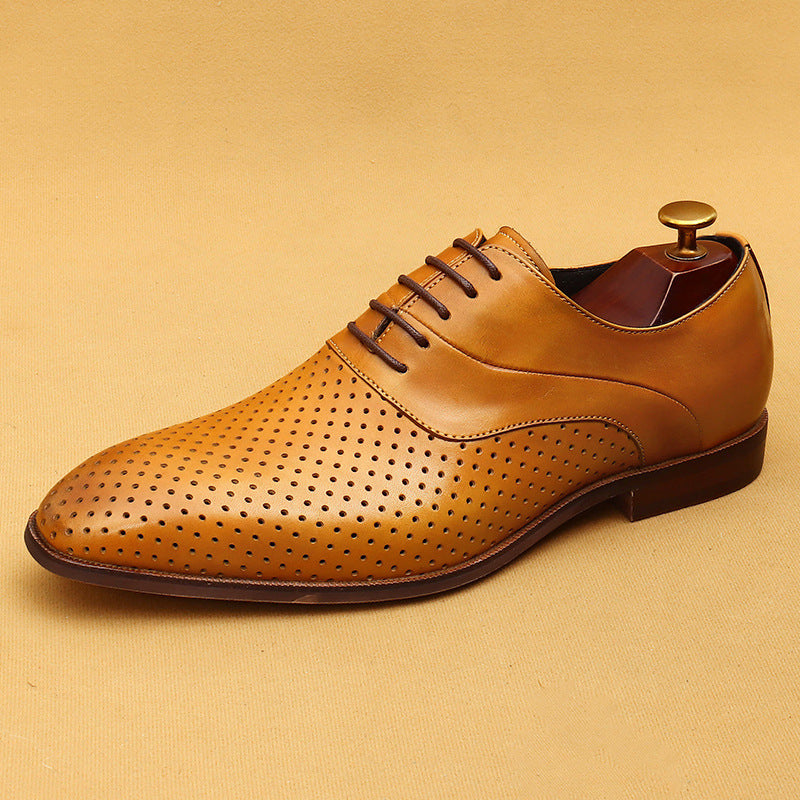 Men's Summer Hollow Genuine Breathable Business Formal Leather Shoes