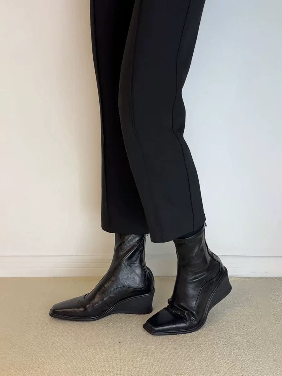 Platform Wedge Square Toe Stretch Thin Boots