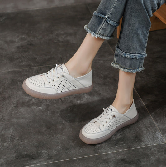 Women's First Layer Cowhide Hollowed Leisure Pumps Casual Shoes