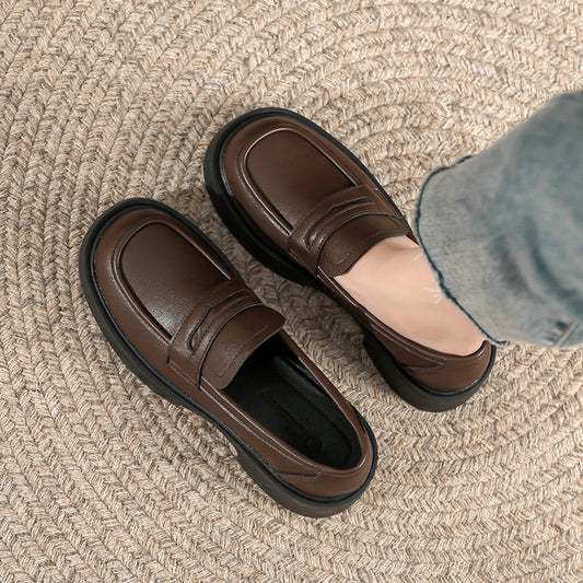 Platform Female Fleece-lined British Style Slip-on Loafers