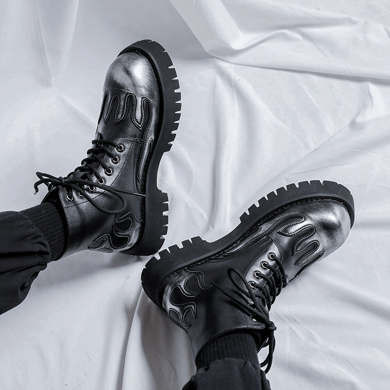 Men's Niche Trendy Flame Martin Thick-soled Ankle Boots