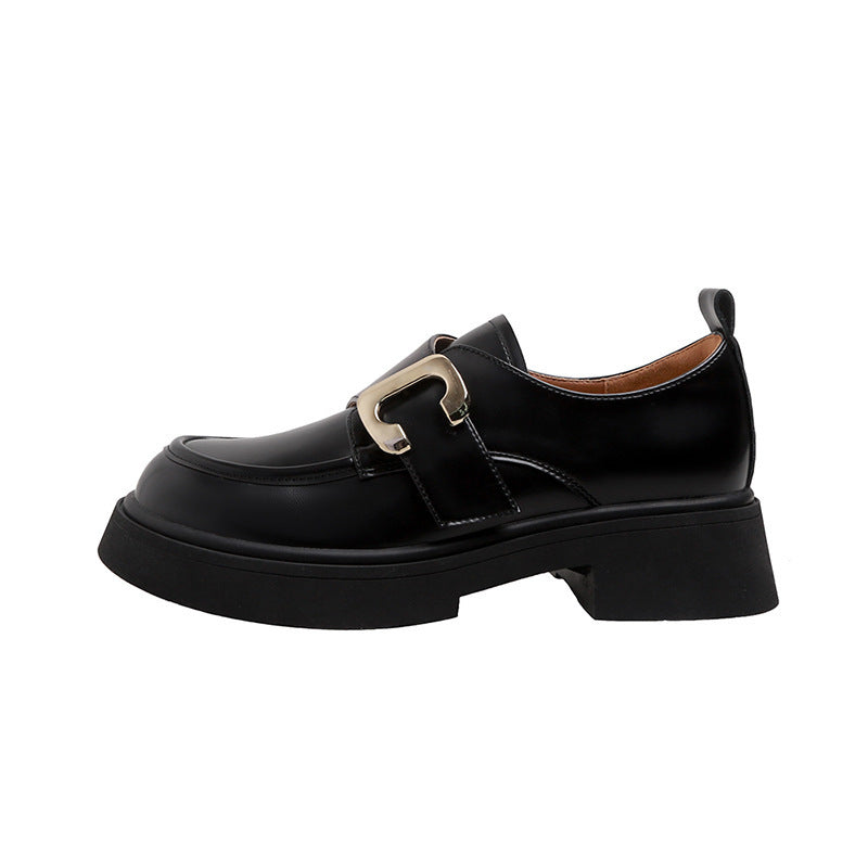 Women's Platform Black Thin Chunky British Style Loafers