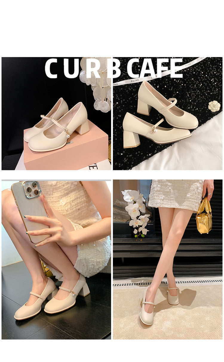 Women's Pearl White Mary Jane Mid Round Casual Shoes