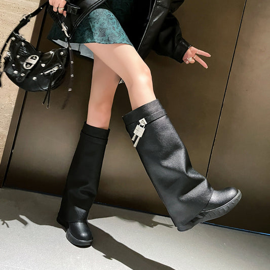 Women's Yu Shark Lock Height Increasing Insole Wedge Platform Boots