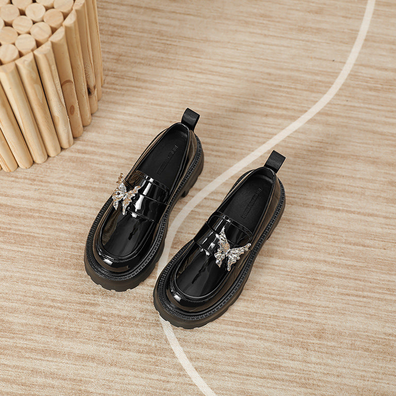 Women's Platform Height Increasing Slip-on Black Liquid Loafers