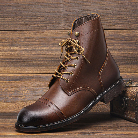 Men's American Retro First Layer Cowhide Tooling Boots