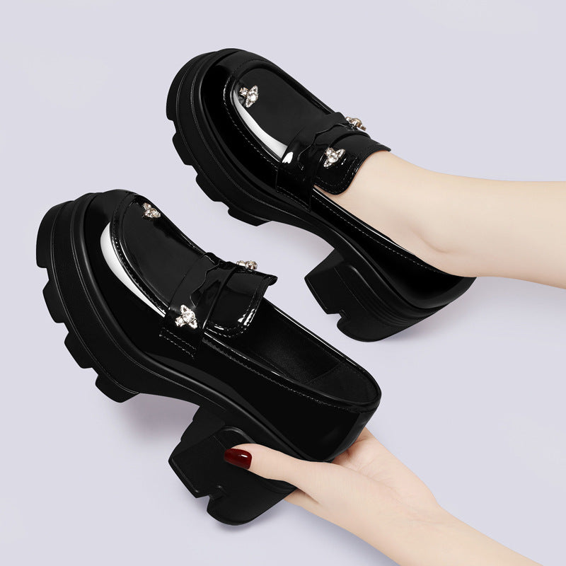 Women's British Style Small Muffin Height Increasing Loafers