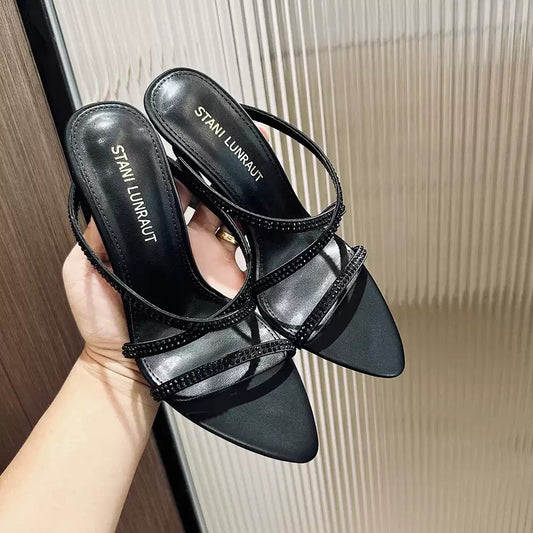 Women's Like Woman High Cross Strap Rhinestone Heels