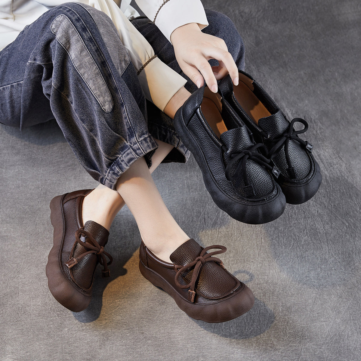 Women's Autumn Retro Handmade Genuine Soft Bottom Casual Shoes