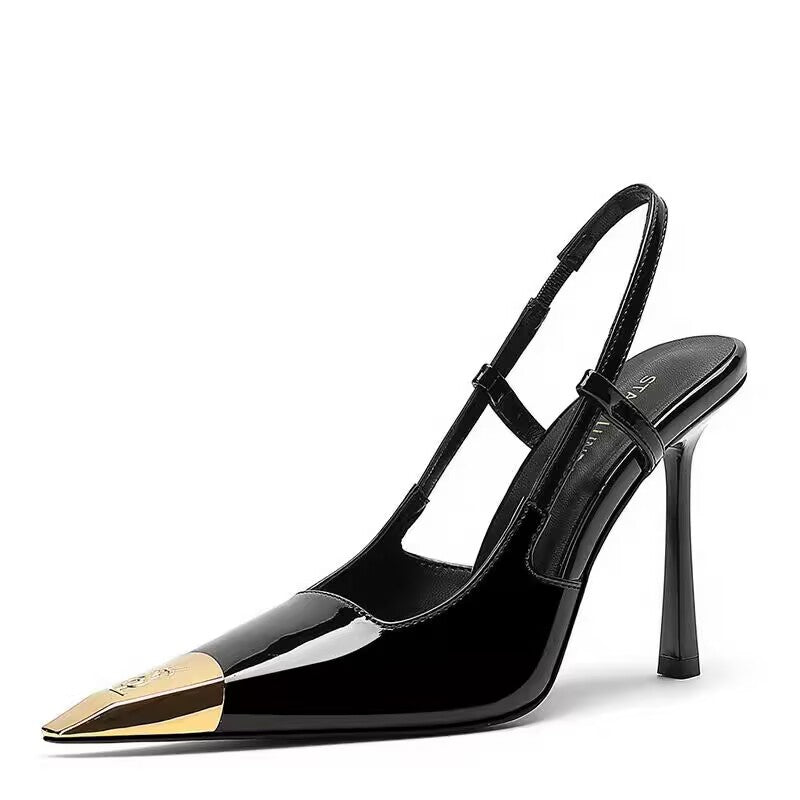Women's Metal Square Toe Stiletto Cap Black Heels