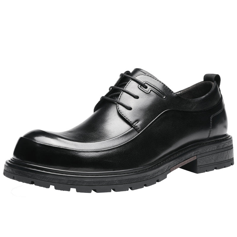 Men's Round Head Suit High Block Plus Leather Shoes
