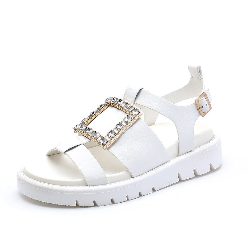 Women's Summer Rhinestone Square Buckle Roman Breathable Sandals