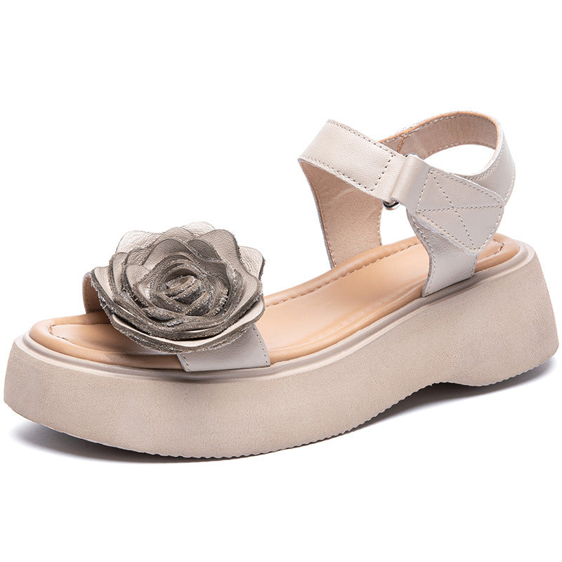 Women's Artistic Ethnic Style Flower Genuine Open Toe Sandals