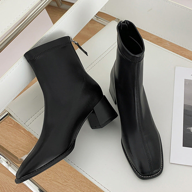 Women's Cowhide Style Skinny White Stretch French Boots