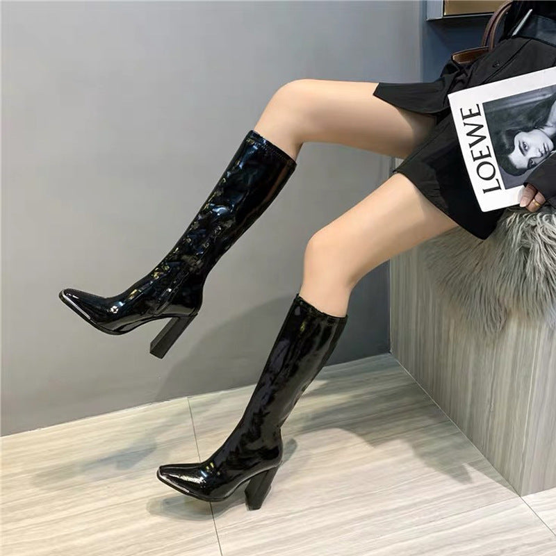 Women's White Metal Square Toe Knee-high With Boots