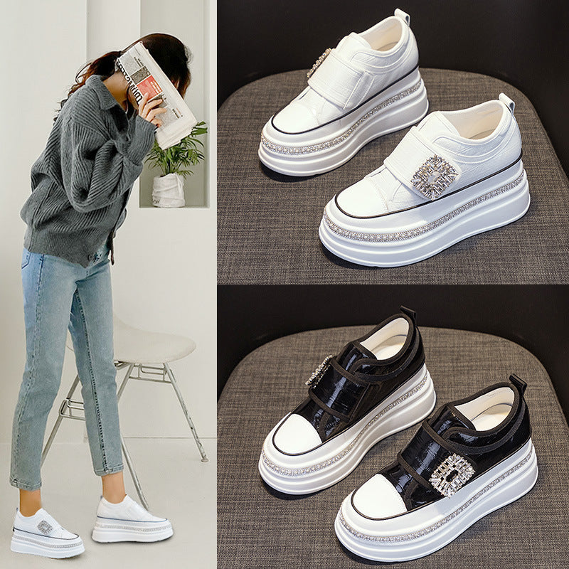 Women's Toe White Spring Lightweight Exercise Thick-soled Small Height Increasing Women's Casual Shoes