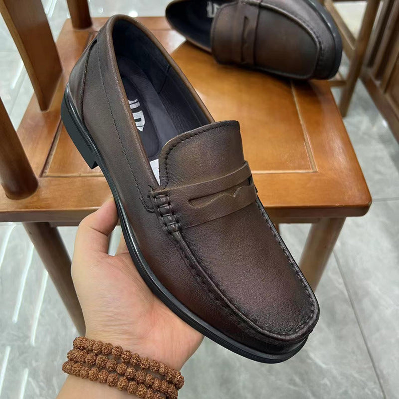 Men's Style Retro Rub Colored Handmade Square Toe Leather Shoes