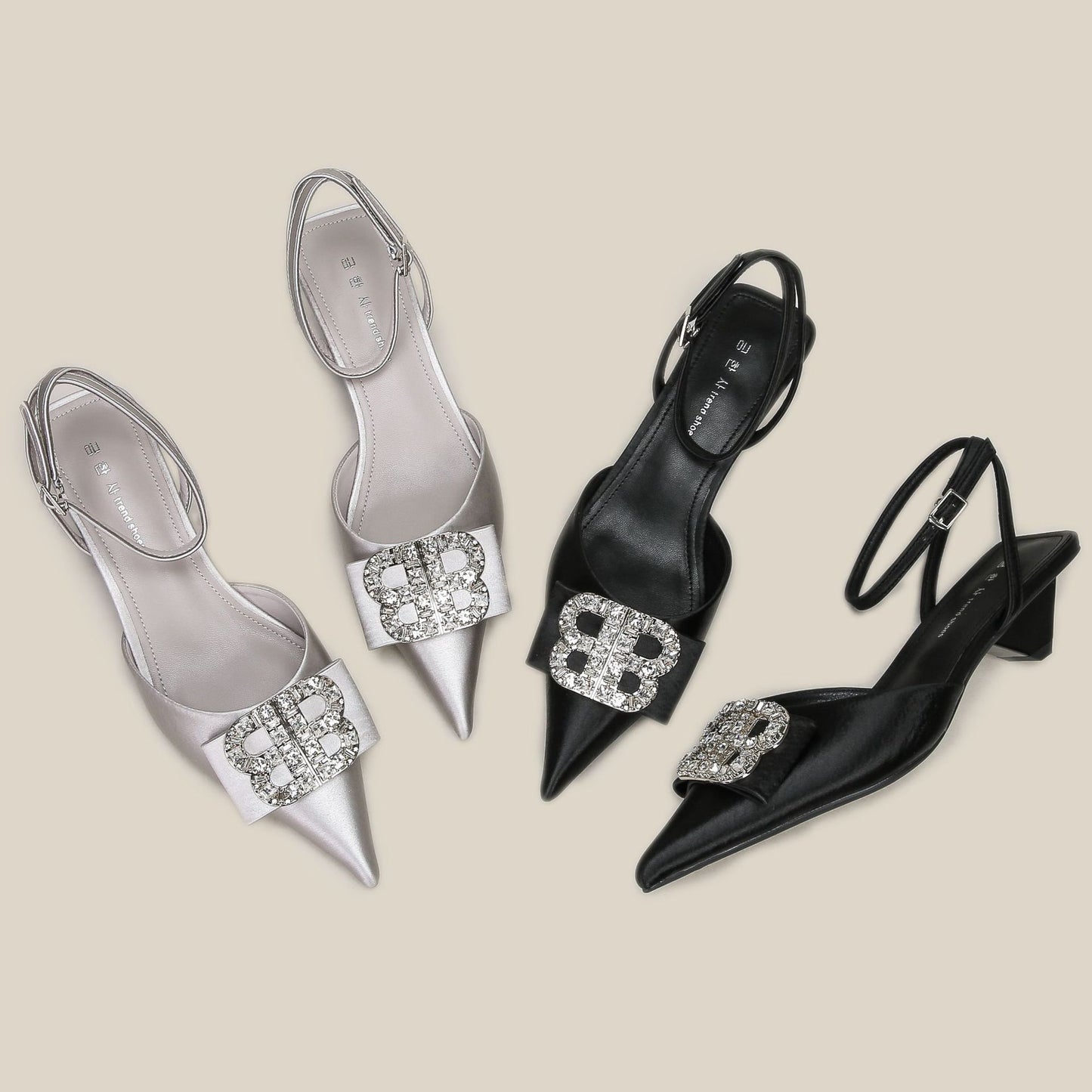 Women's Sier High Box Hollow Special Big Rhinestone Ornament Heels