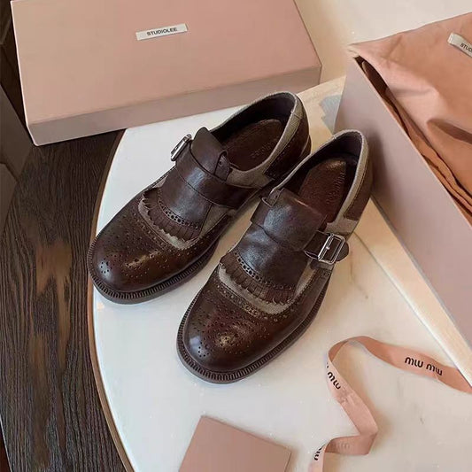 Women's Mom Retro British Style Brogue Tassel Loafers
