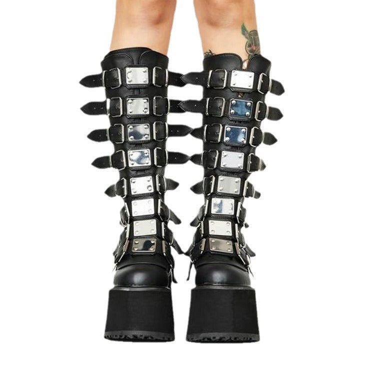 Women's Buckle With Platform High Female Plus Boots