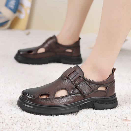 Men's Closed Toe Velcro Hole Genuine Hollow Sandals