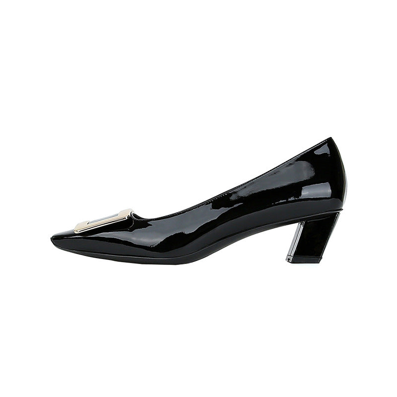 Women's High Version Square Buckle Chunky Pumps Women's Shoes