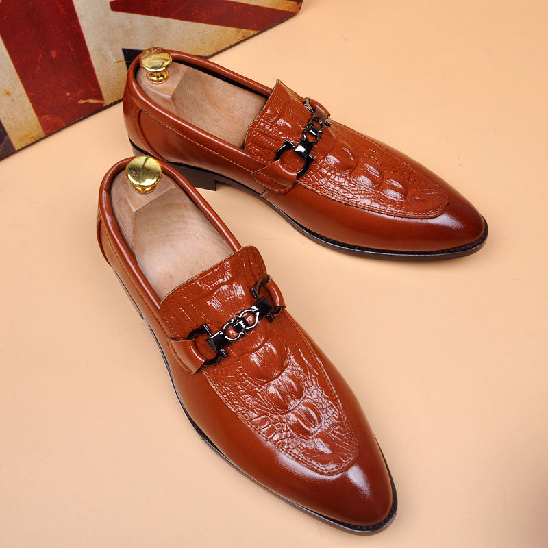 Men's Formal Wear Office British Pointed Crocodile Pattern Date Wedding Fashionable Leather Shoes
