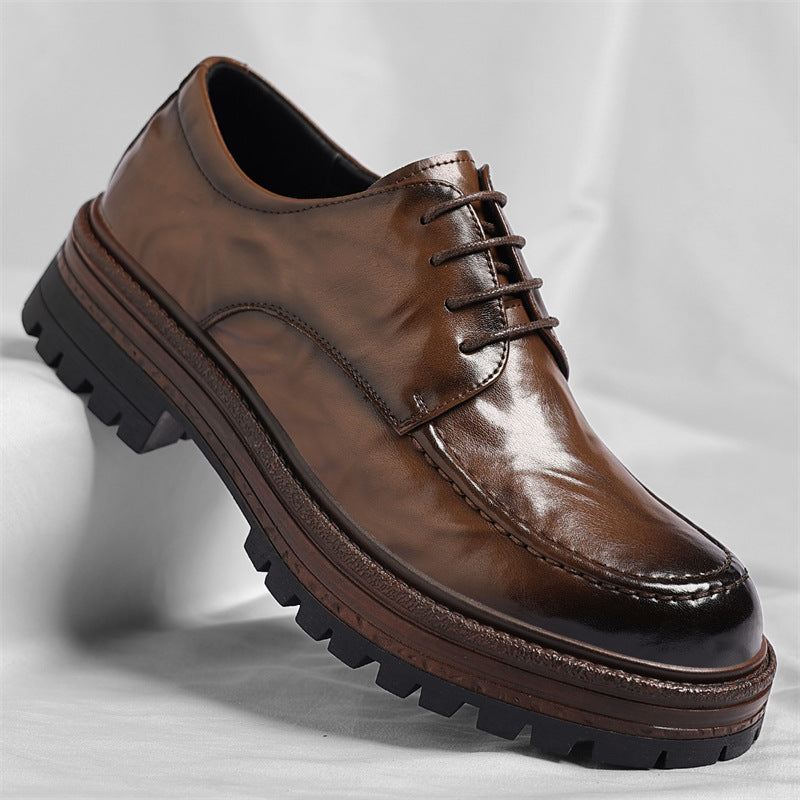 Men's Fashionable With Grip Pattern Formal Wear British Breathable Round Men's Business Leather Shoes