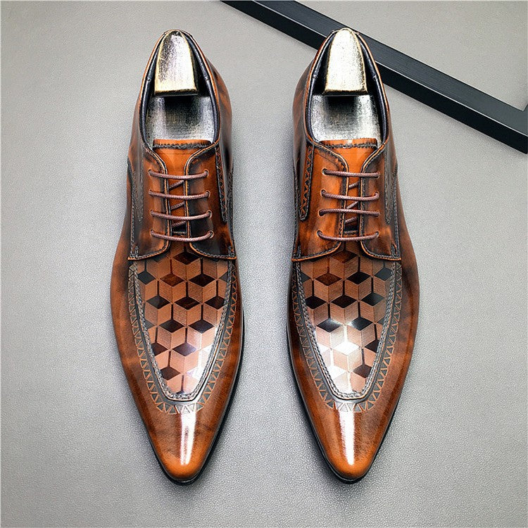 Men's Business Formal Wear First Layer Cowhide Pointed British Style Leather Shoes