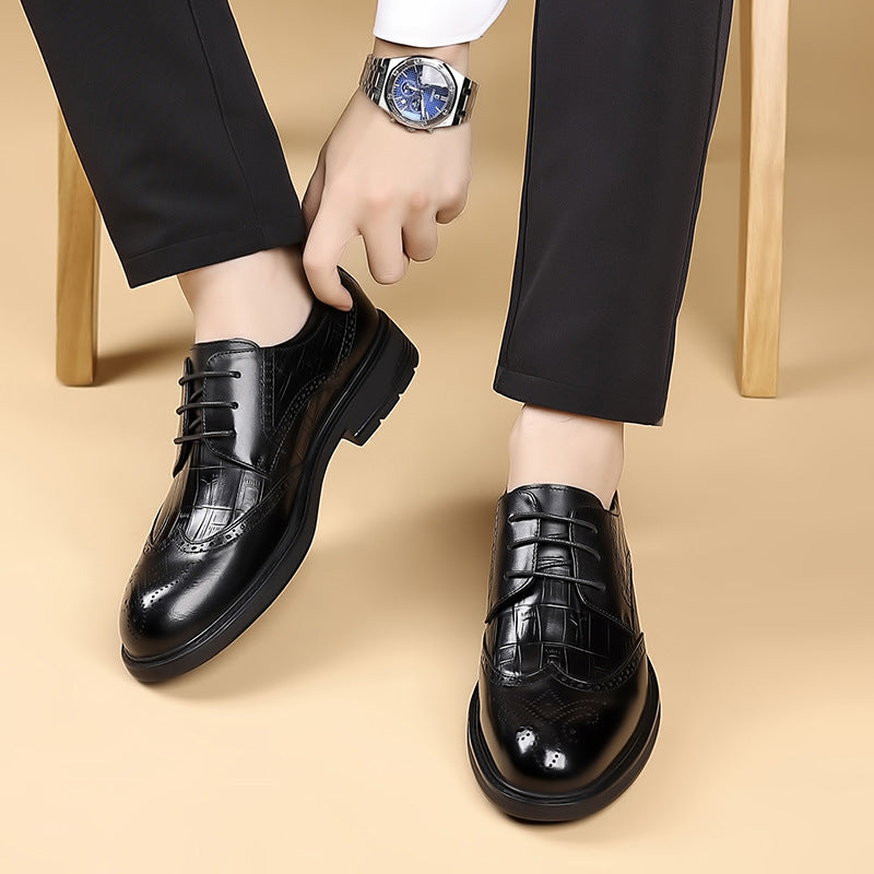 Men's Formal Wedding Crocodile Pattern Cowhide Brogue Leather Shoes