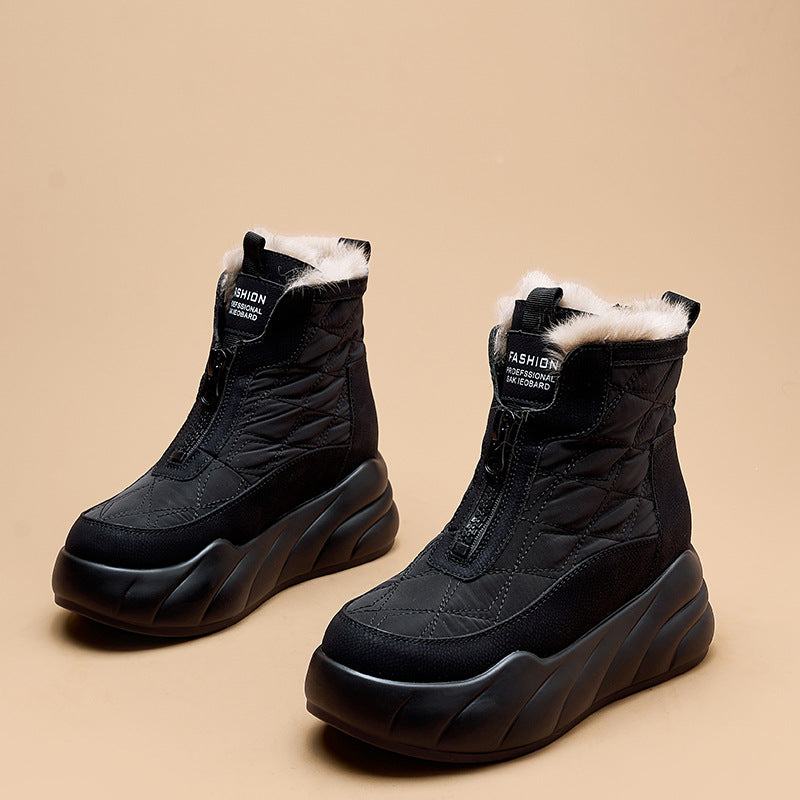 Women's Fur Integrated Winter Fleece-lined Warm Cotton Boots