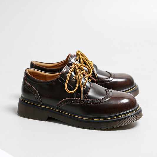 Power College Style Summer Round Toe Flat Leather Shoes